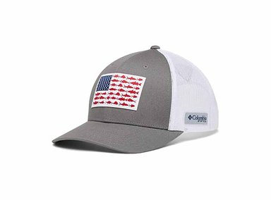 GORRA COLUMBIA BLANCO HOMBRE BANDERA PEZ DE MALLA A PRESIÓN EN LA ESPALDA ALTA