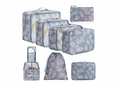 BAGAIL - CONJUNTO DE 7 U 8 BOLSAS Y MALETINES ORGANIZADORES DE EQUIPAJE, IDEALES COMO ACCESORIOS DE VIAJE. FLAMENCO ROJO