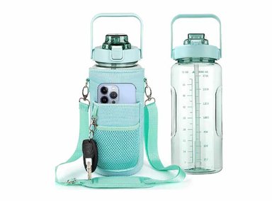 BOTELLA 64OZ DE AGUA MOTIVACIONAL + PAJITA Y MARCADOR TIEMPO SIN BPA VERDE