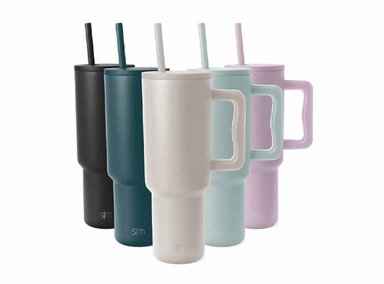 BOTELLA SIMPLE MODERN CREMA VASO 40 ONZAS ASA TAPA PAJILLA AGUA REUTILIZABLE ACERO INOXIDABLE