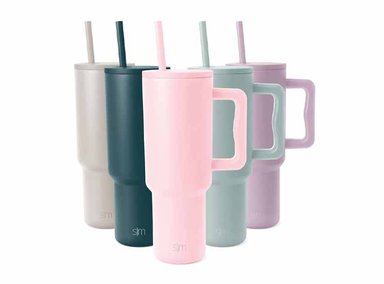 SIMPLE MODERN VASO DE 40 ONZAS CON ASA Y TAPA CON PAJILLA, BOTELLA DE AGUA REUTILIZABLE DE ACERO INOXIDABLE. ROSA