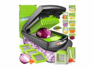 ACCESORIO COCINA MUELLER AUSTRIA GRIS PRO-SERIES 10 EN 1 REBANADOR VERDURAS 8 CUCHILLAS PICADOR CEBOLLA