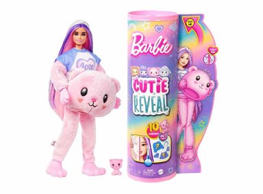 BARBIE MUÑECA CUTIE REVEAL CON PELO ROSA Y DISFRAZ DE OSO DE PELUCHE