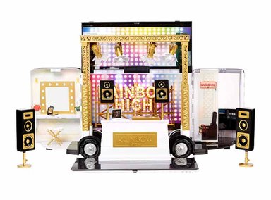 FIGURA RAINBOW HIGH RAINBOW VISION WORLD TOUR BUS Y STAGE - JUEGO DE LUJO 4 EN 1