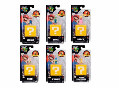 FIGURA SUPER MARIO THE BROS. MOVIE MINI DE 1.25 PULGADAS CON BLOQUE DE PREGUNTAS