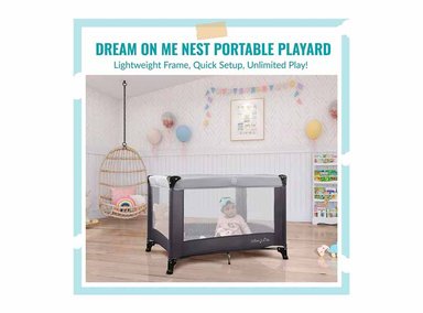 DREAM ON ME - CORRALITO PORTÁTIL NEST CON BOLSA DE TRANSPORTE Y CORREA PARA EL HOMBRO, COLOR GRIS - 2