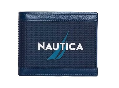 BILLETERA NAUTICA CUERO AZUL PLEGABLE RFID HOMBRE