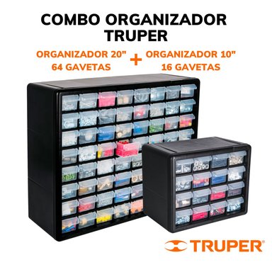 COMBO ORGANIZADOR 64 GAVETAS TRUPER NEGRO + 16 GAVETAS