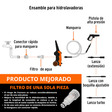 COMBO TRUPER HIDROLAVADORA ELECTRICA 1400W + ASPIRADORA AUTOMOTRIZ 12V PRETUL - 5