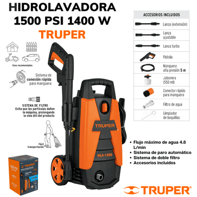 COMBO TRUPER HIDROLAVADORA ELECTRICA 1400W + ASPIRADORA AUTOMOTRIZ 12V PRETUL - 6