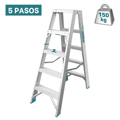 ESCALERA TIJERA DOBLE ACCESO 5 PELDAÑOS SOPORTA 150KG TOTAL