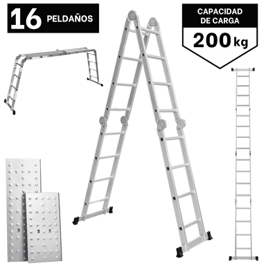 ESCALERA TRUPER MULTIPOSICIÓN SOPORTA 200 KG 101906 16 PELDAÑOS