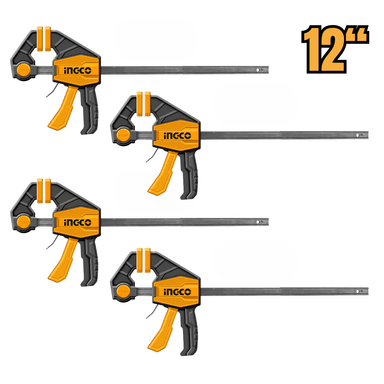 PRENSAS RÁPIDAS INGCO HQBC01602-4 12' AUTO AJUSTABLE SOPORTA 60KG PACK X4