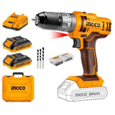 SET DE HERRAMIENTAS INGCO TALADRO PERCUTOR + 2 BATERÍAS 2AH + CARGADOR