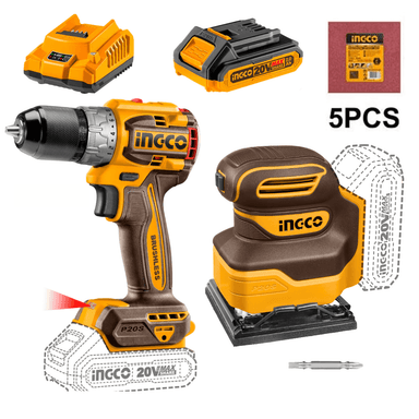 COMBO INGCO TALADRO ATORNILLADOR 60NM + LIJADORA ORBITAL 20V