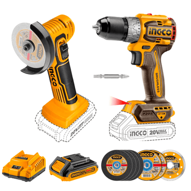 COMBO INGCO TALADRO ATORNILLADOR 60NM + AMOLADORA 3' 20V