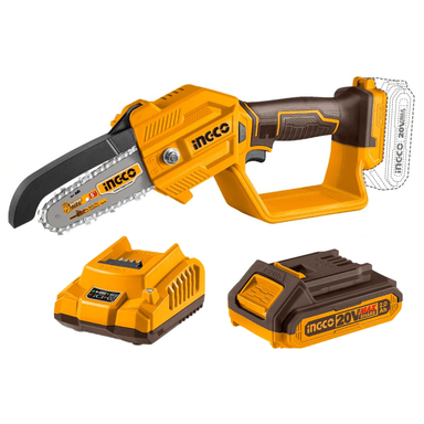 SET DE HERRAMIENTAS INGCO MINI MOTOSIERRA 5' INALÁMBRICA + BATERÍA 2AH + CARGADOR