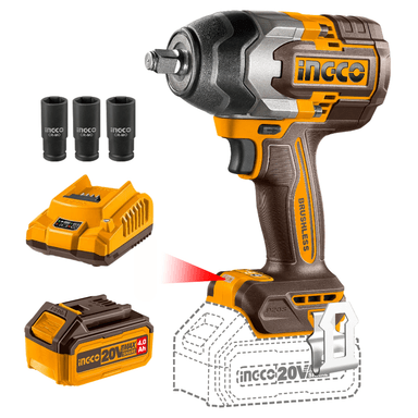 LLAVE IMPACTO INGCO CIWLI20851-FBCPK1214. 20 V 850NM + BATERIA 4AH Y CARGADOR