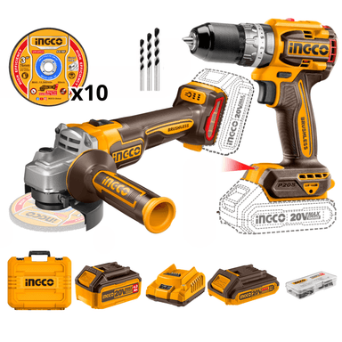 COMBO INDUSTRIAL TALADRO PERCUTOR + AMOLADORA 4½' INGCO