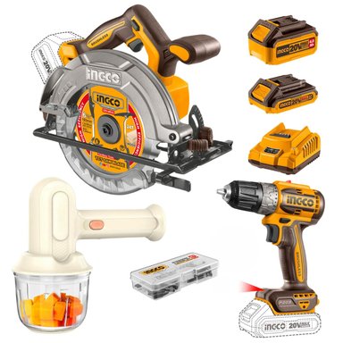 SET DE HERRAMIENTAS INGCO SIERRA CIRCULAR 6 ½' + TALADRO 52NM + BATERÍAS + CARGADOR