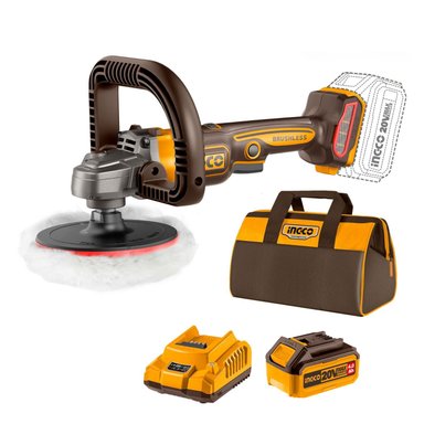 SET DE HERRAMIENTAS INGCO PULIDORA INALÁMBRICA 20V + BATERÍA 4AH + CARGADOR