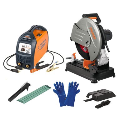 SOLDADORA 200A + TRONZADORA + ELECTRODOS Y GUANTES TRUPER