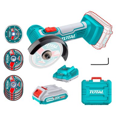 AMOLADORA TOTAL TAGLI76012 20V 3' INALÁMBRICA + ACCESORIOS