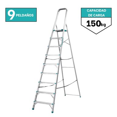 ESCALERA TUBULAR 9 PELDAÑOS SOPORTA 150 KG TOTAL