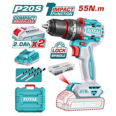 TALADRO PERCUTOR 55NM + 2 BATERÍAS Y CARGADOR TOTAL - 2