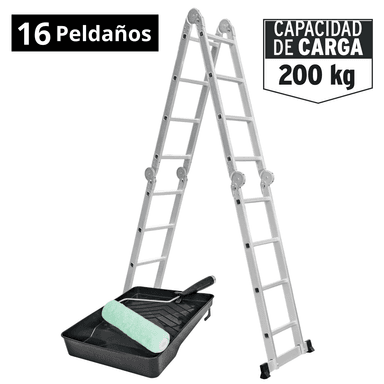COMBO ESCALERA MULTIPOSICION 16 PASOS + RODILLO Y BANDEJA TRUPER