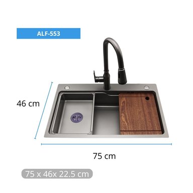 LAVADERO DE COCINA MULTIFUNCIONAL PREMIUM NEGRO ALFA ALF-553 - 2