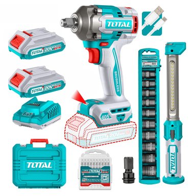 COMBO LLAVE DE IMPACTO 405NM+ DADOS Y LINTERNA TOTAL