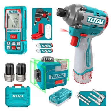 NIVEL LASER 12 LINEAS + ATORNILLADOR DE IMPACTO Y MEDIDOR LASER TOTAL