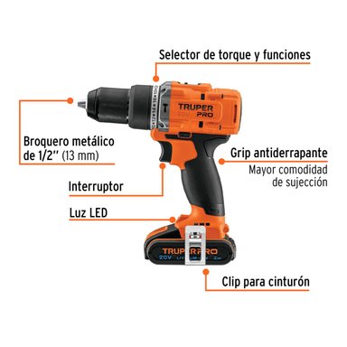 TALADRO PERCUTOR 2 BATERIAS + JUEGO DE 100 BROCAS Y PUNTAS TRUPER - 4
