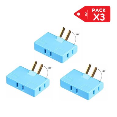 PACK X3 MINI ENCHUFE TOMACORRIENTE EXTENSIÓN 3 EN 1 GIRATORIO COLOR ALEATORIO