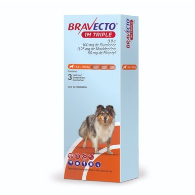 ANTIPULGA BRAVECTO 5 - 10KG X 3 TAB PROTECCIÓN TOTAL 111 DÍAS
