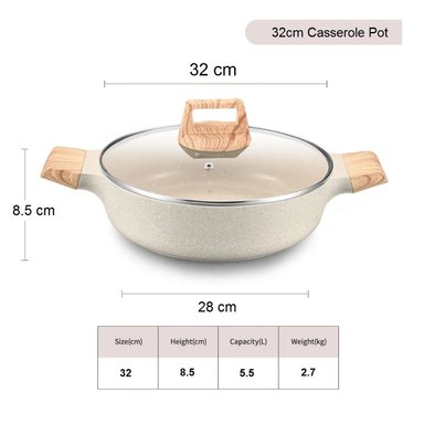 OLLA 32 CM DE ALUMINIO ANTIADHERENTE REVESTIDA MARMOL TAPA DE VIDRIO - 2