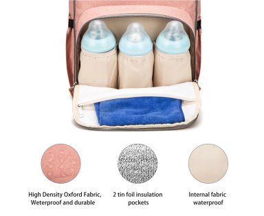 MOCHILA BOLSO PAÑALERA MULTIUSOS LAPTOP PUERTO USB ROSADO - 4