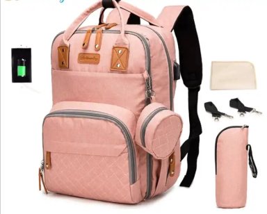MOCHILA BOLSO PAÑALERA MULTIUSOS LAPTOP PUERTO USB ROSADO - 7