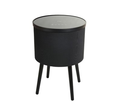 MESA CON PARLANTES BLUETOOTH CARGADOR INALAMBRICO USB PARA CELULARES LUCES LED ENTRADA AUX REDONDA - 1