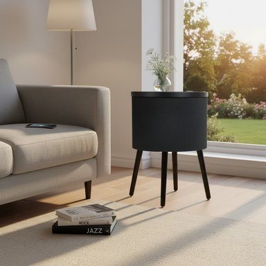 MESA CON PARLANTES BLUETOOTH CARGADOR INALAMBRICO USB PARA CELULARES LUCES LED ENTRADA AUX REDONDA - 2