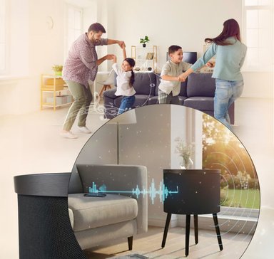 MESA CON PARLANTES BLUETOOTH CARGADOR INALAMBRICO USB PARA CELULARES LUCES LED ENTRADA AUX REDONDA - 5