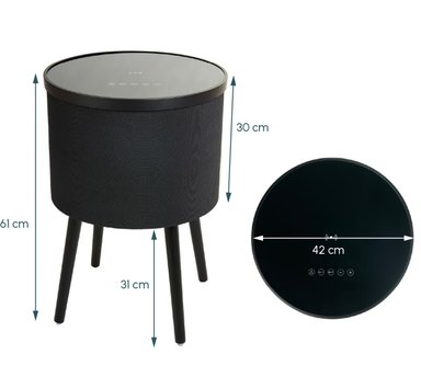 MESA CON PARLANTES BLUETOOTH CARGADOR INALAMBRICO USB PARA CELULARES LUCES LED ENTRADA AUX REDONDA - 6