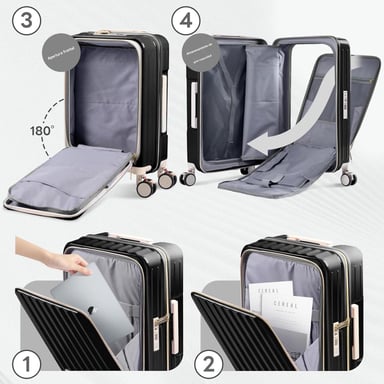 MALETA DE VIAJE CARRY-ON DE MANO CABINERA COMPARTIMIENTO LAPTOP USB APERTURA FRONTAL - NEGRO - 3