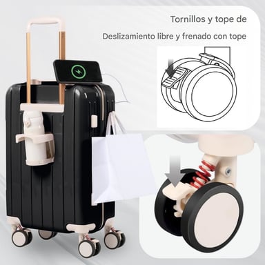 MALETA DE VIAJE CARRY-ON DE MANO CABINERA COMPARTIMIENTO LAPTOP USB APERTURA FRONTAL - NEGRO - 6