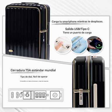 MALETA DE VIAJE CARRY-ON DE MANO CABINERA COMPARTIMIENTO LAPTOP USB APERTURA FRONTAL - NEGRO - 8