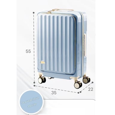MALETA DE VIAJE CARRY-ON DE MANO CABINERA COMPARTIMIENTO LAPTOP USB APERTURA FRONTAL - CELESTE - 2