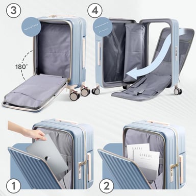 MALETA DE VIAJE CARRY-ON DE MANO CABINERA COMPARTIMIENTO LAPTOP USB APERTURA FRONTAL - CELESTE - 3