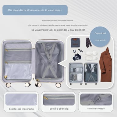 MALETA DE VIAJE CARRY-ON DE MANO CABINERA COMPARTIMIENTO LAPTOP USB APERTURA FRONTAL - CELESTE - 4