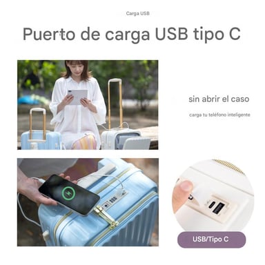 MALETA DE VIAJE CARRY-ON DE MANO CABINERA COMPARTIMIENTO LAPTOP USB APERTURA FRONTAL - CELESTE - 6